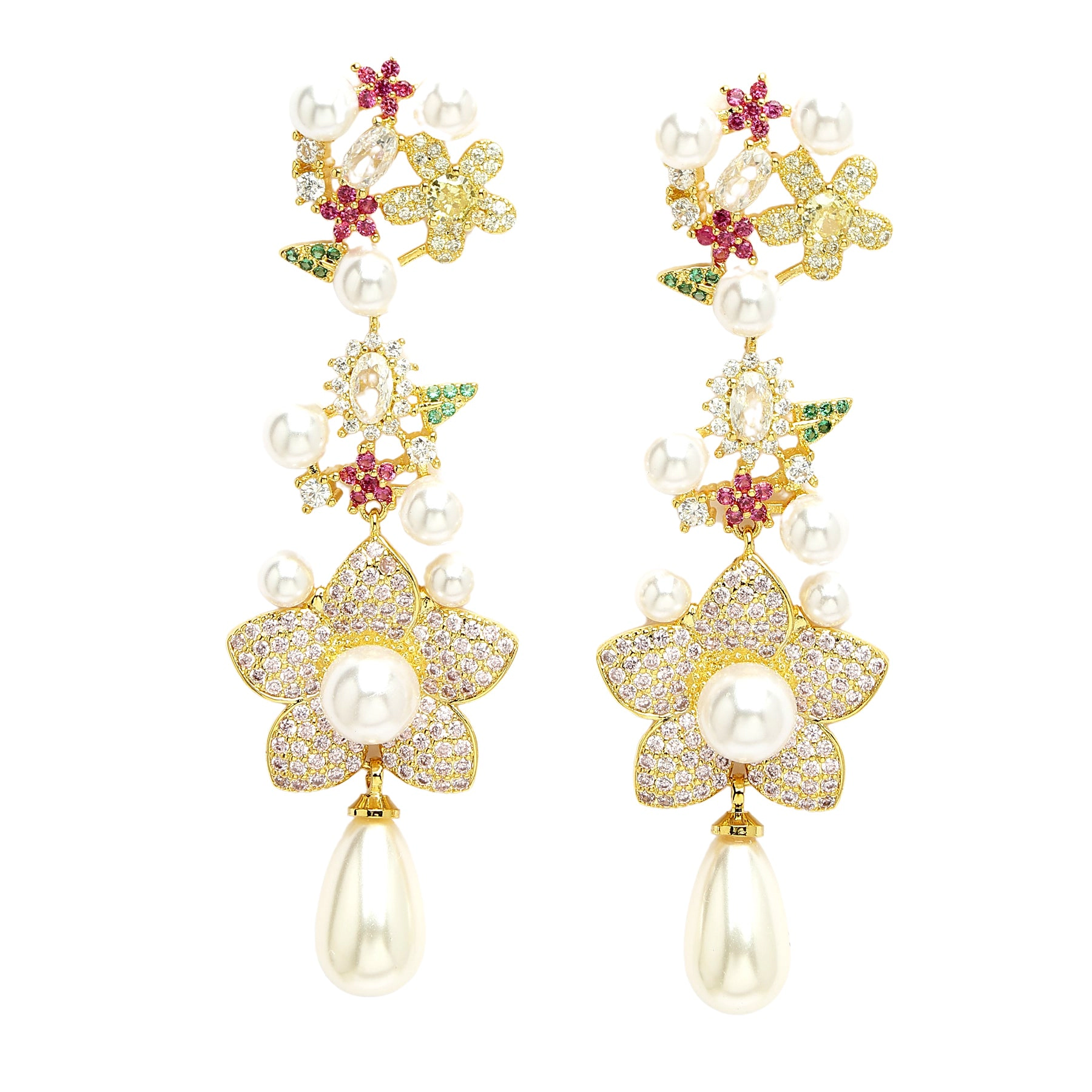 AGP PARIS Womens Diva Collection Zirconia Floral Dangle Drop Earrings