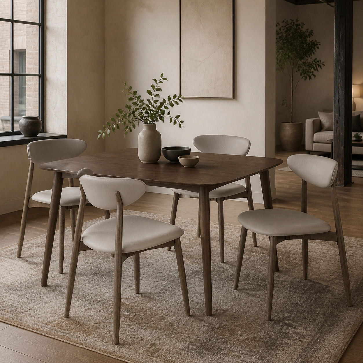 SUGIFT Set of 4 Gray Faux Leather Armless Dining Chairs with Curved Back