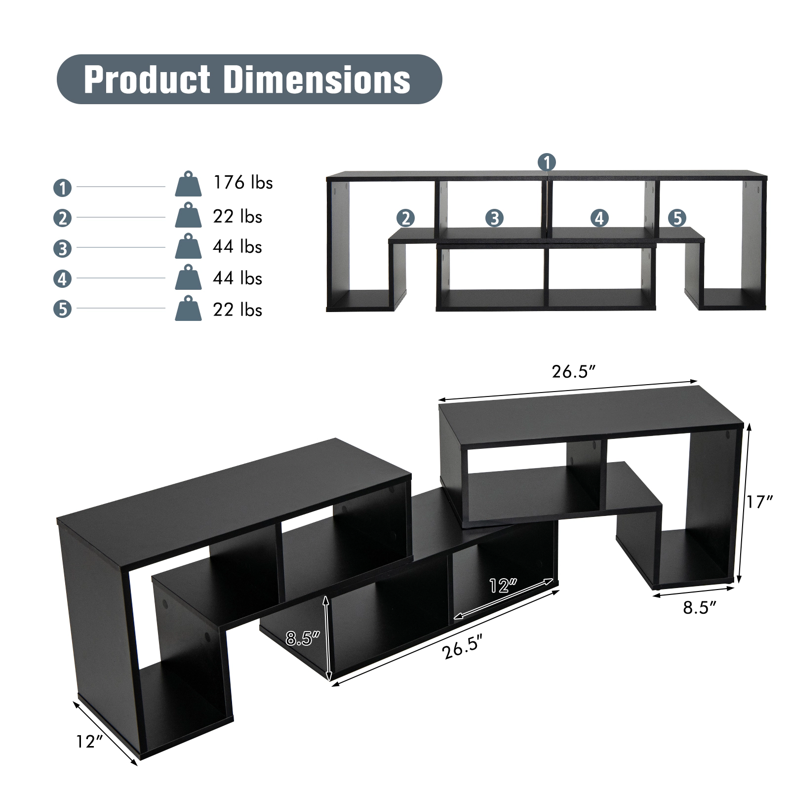LJG 3 Pieces Adjustable TV Stand for TVs up to 65 Inch with Shelves