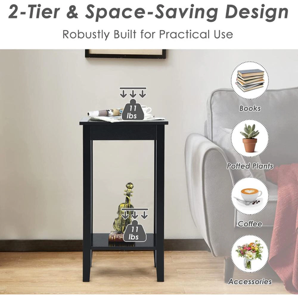 Hivvago Modern Two-Tier End Tables with Open Storage Shelf - Set of 2