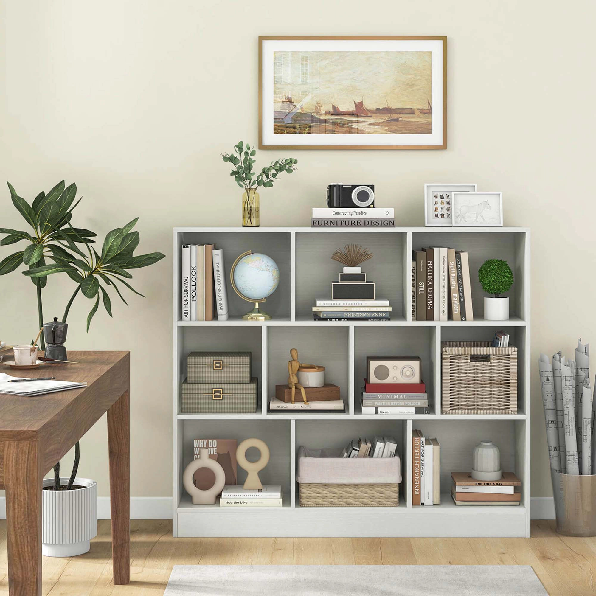 Costway 10-Cube Bookcase for Kids 41"Wooden Toy Storage Organizer for Kid’s Room Natural