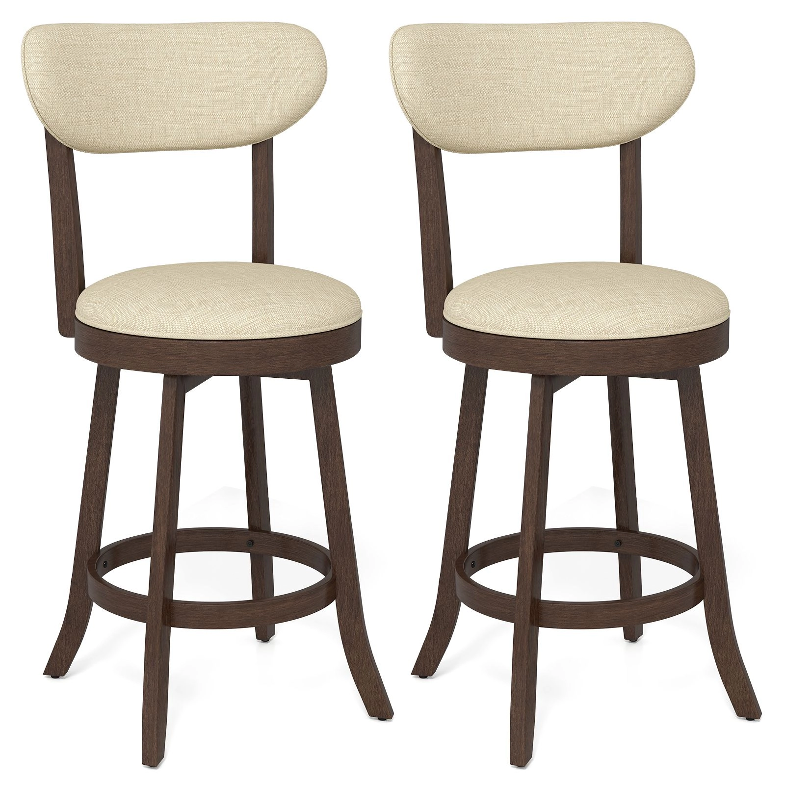 SlickBlue Set of 2 Swivel Counter Height Bar Stools with Linen Upholstered Seat Set