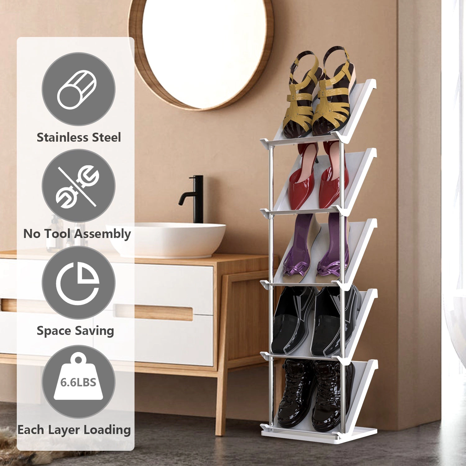 GBruno 8-Tier Vertical Shoe Rack Space-Saving Organizer