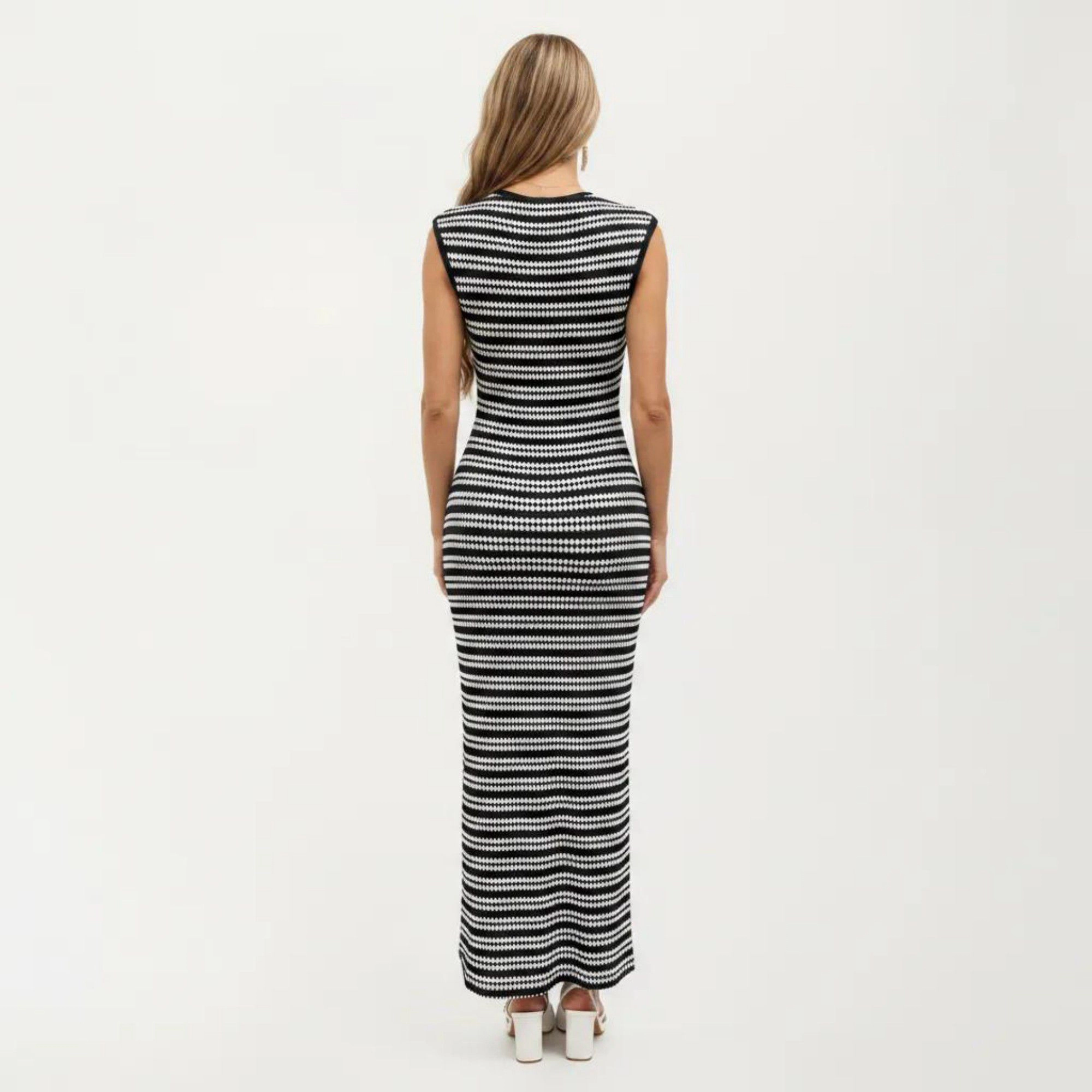 Anna-Kaci Women's Sleeveless Crew Neck Striped Knit Column Maxi Dress