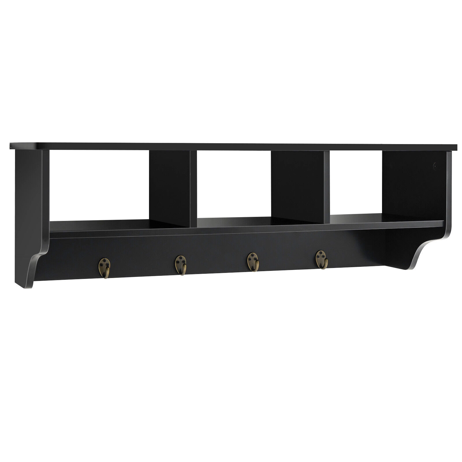 SUGIFT Black 31-in Wide Wall Mount Entryway Coat Rack Cubby Organizer with 4 Hooks and Display Shelf