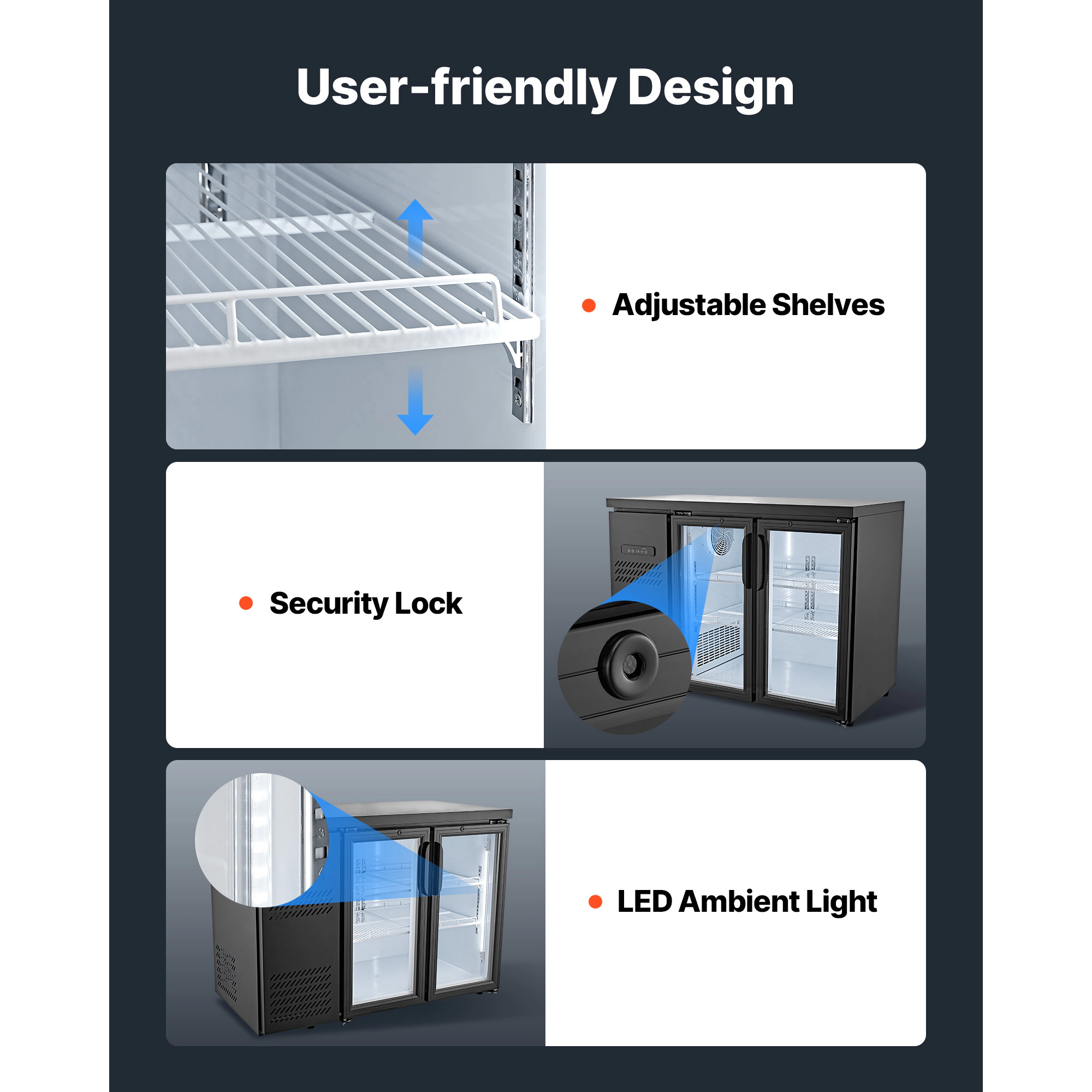 HONGGE 11.8 Cu. Ft Back Bar Beverage Cooler with 2 Glass Doors & LED Lighting for Bar, Restaurant, Cafe