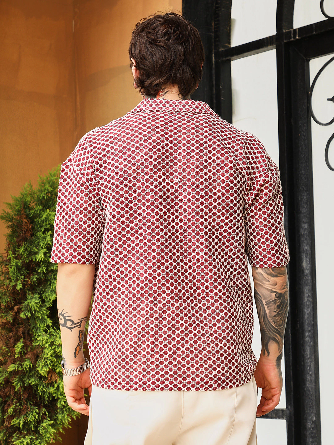 Geometric-Crochet Cuban Oversized Shirt