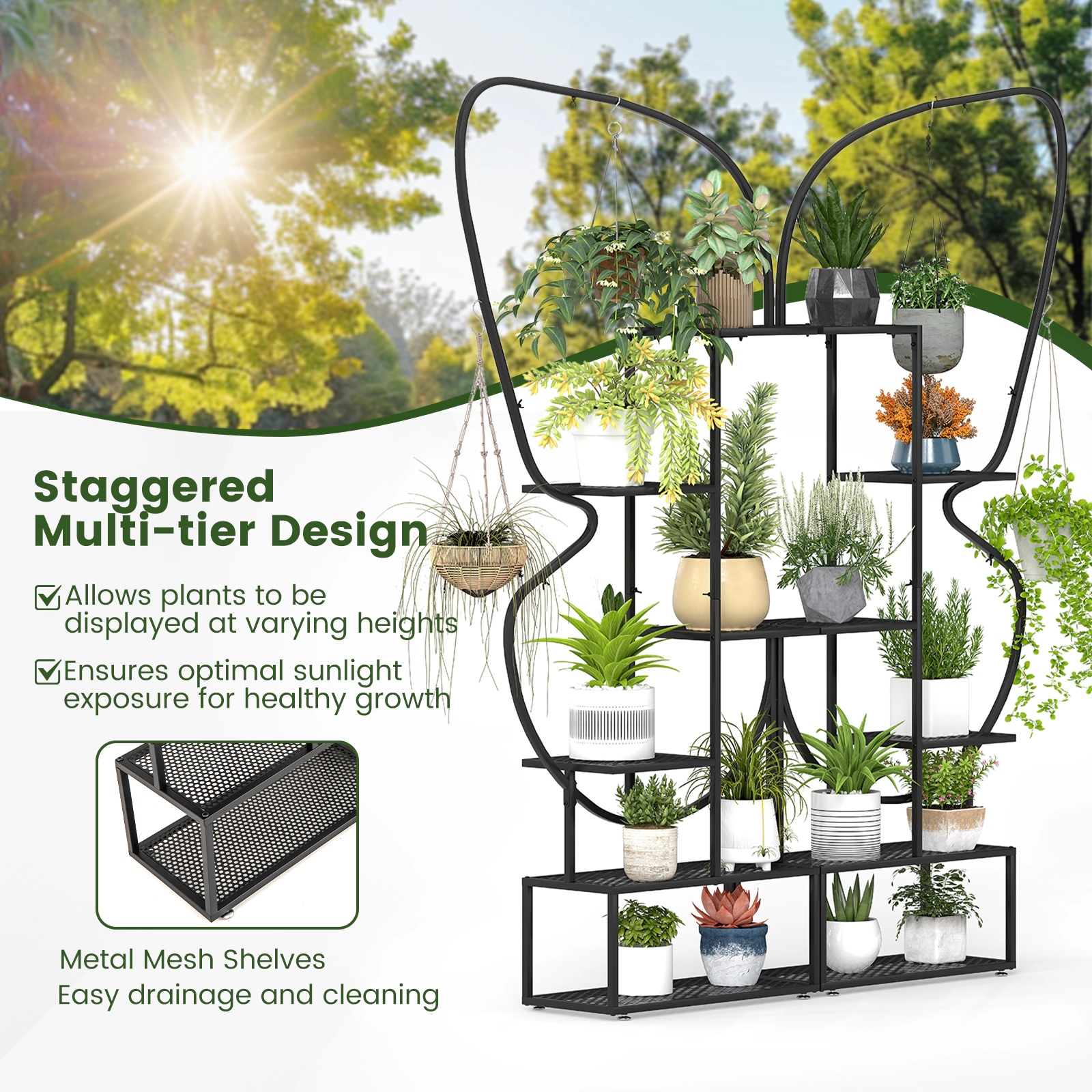 Slickblue Indoor Outdoor Plant Stand 6 Tier Metal Display Rack Black Flower Shelf Organizer