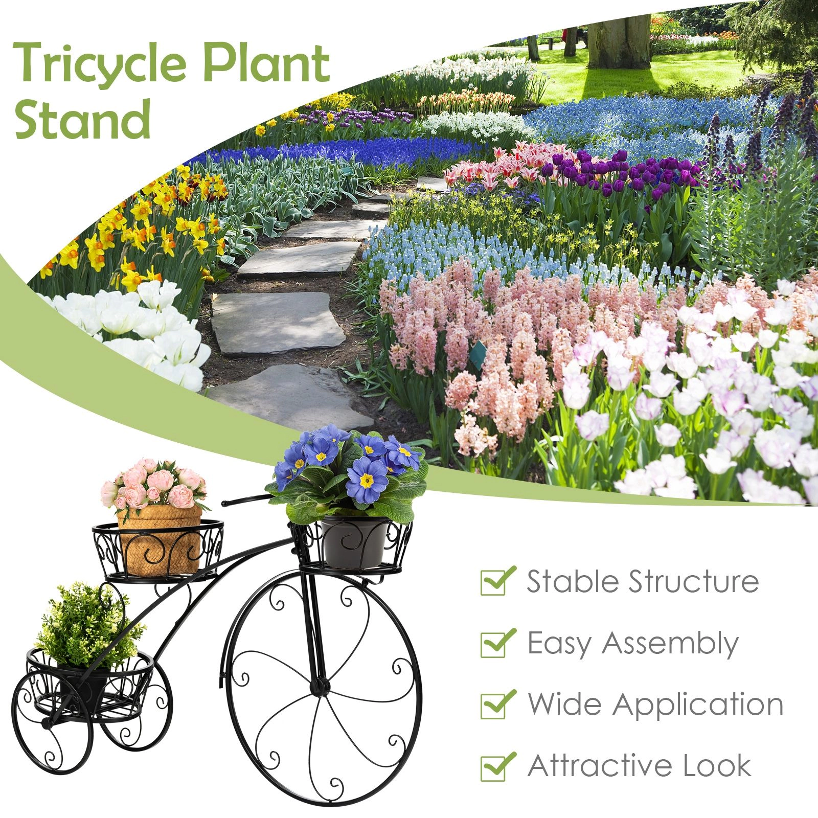 SlickBlue Unisex 3-Tier Tricycle Plant Stand Flower Pot Holder
