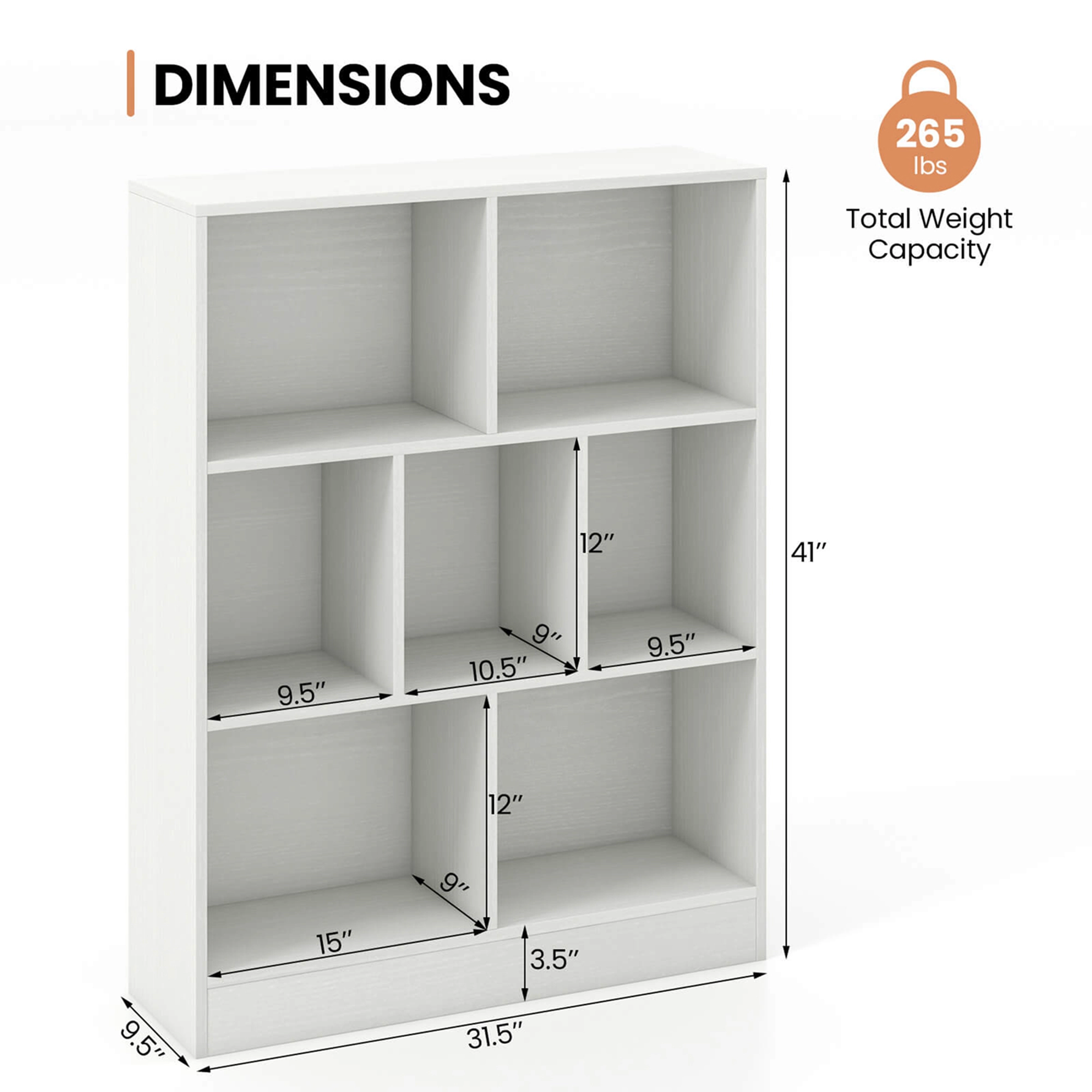 Costway 7-Cube Bookcase for Kids 41" Wooden Toy Storage Organizer Freestanding Bookshelf Brown