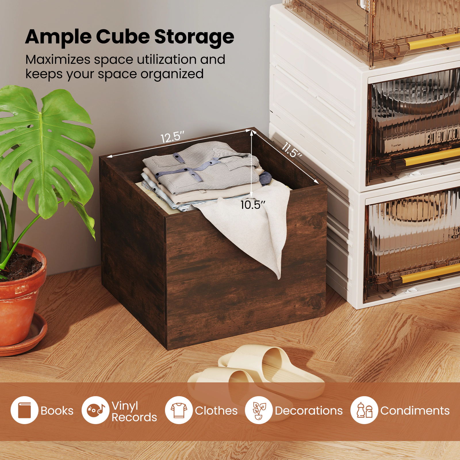 SUGIFT Modular Stackable Cube Storage Organizer Open Book Shelf 55-lb Capacity Rustic Brown
