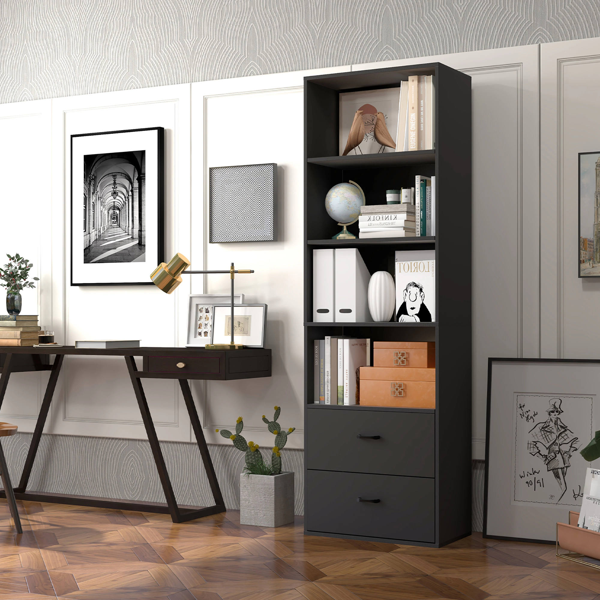 Costway 6-Tier Tall Bookshelf Freestanding Modern Bookcase White Storage Cabinet