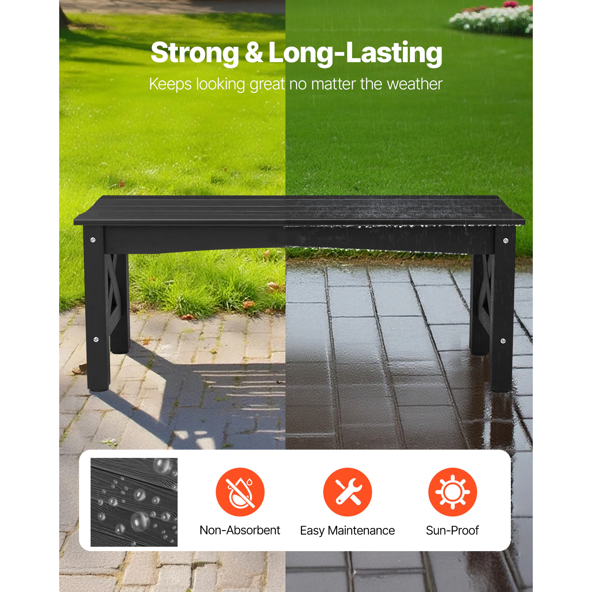 HONGGE Weatherproof Outdoor Bench Frame for Patio, Garden, Park, Yard, or Front Porch