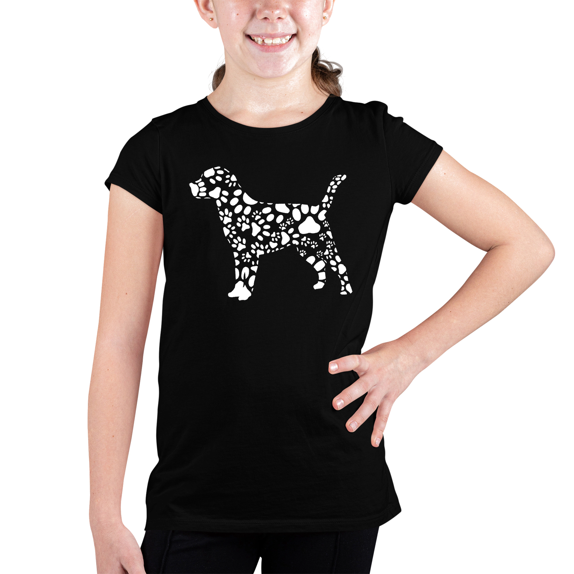 LA Pop Art Girls Word T-Shirt - Dog Paw Prints