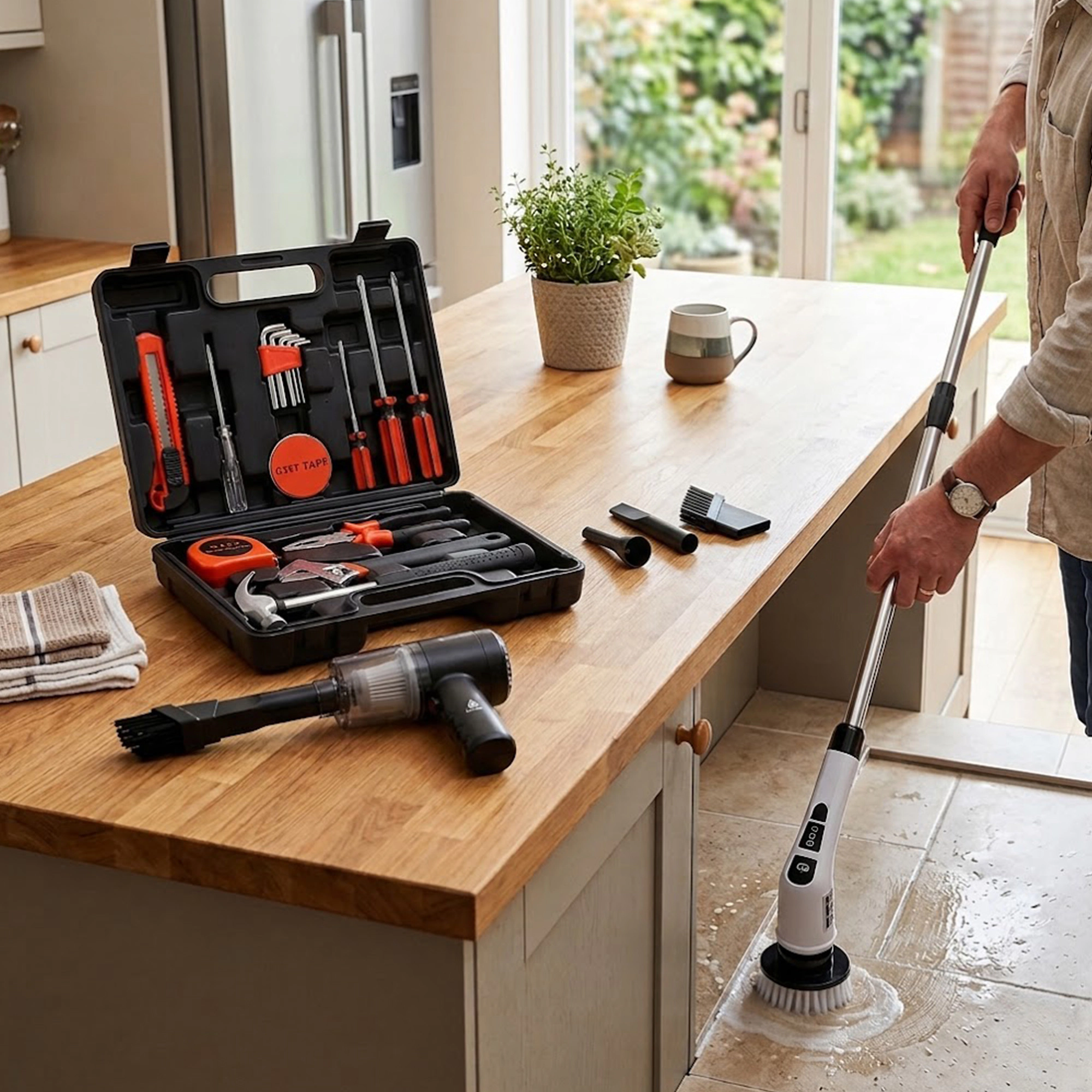 Pursonic Unisex Home Maintenance & Cleaning Bundle: 16-Piece Tool Kit, Cordless Scrubber & Mini Vacuum Air Duster