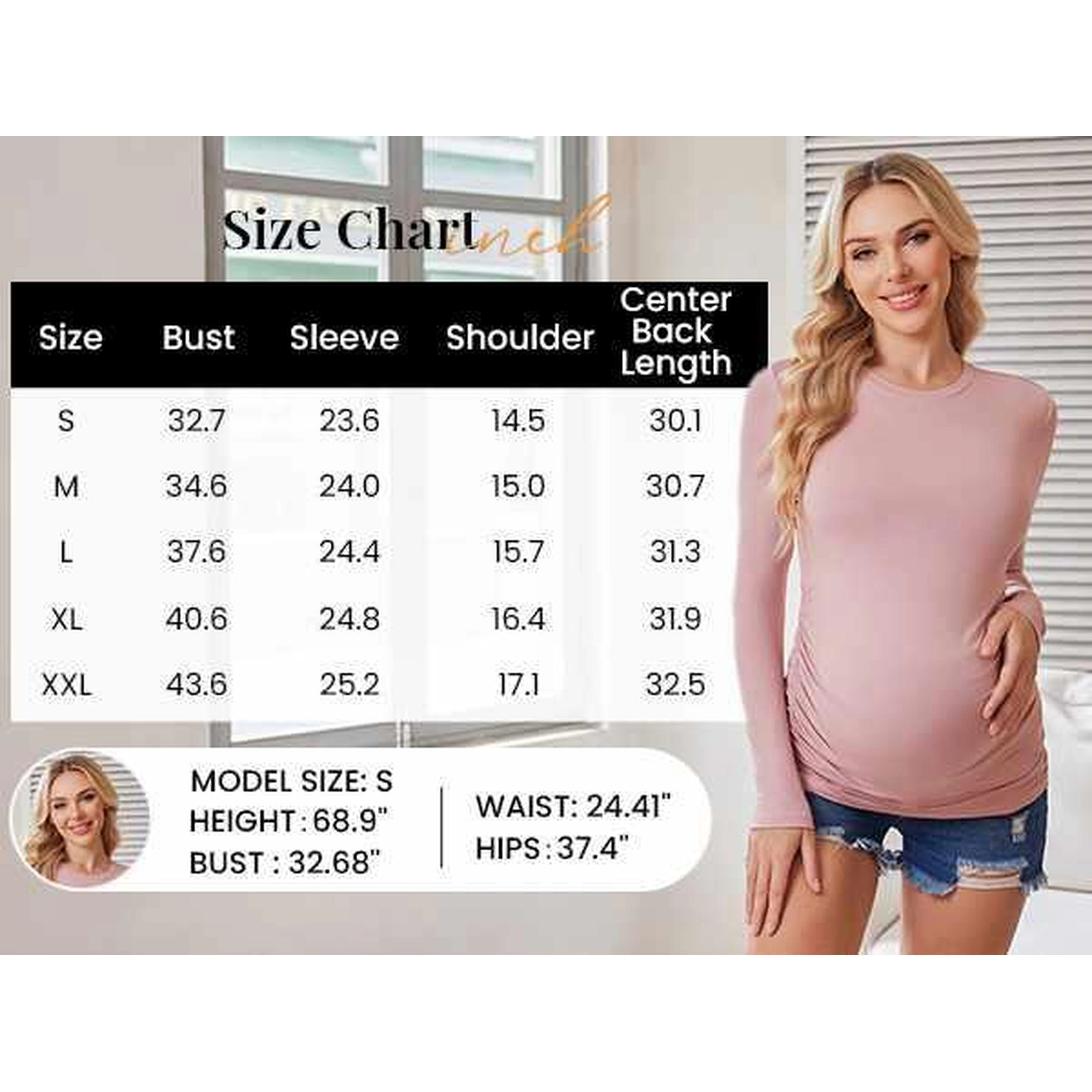 Ekouaer Women's Maternity Long Sleeve Crew Neck Ruched Side T-Shirt