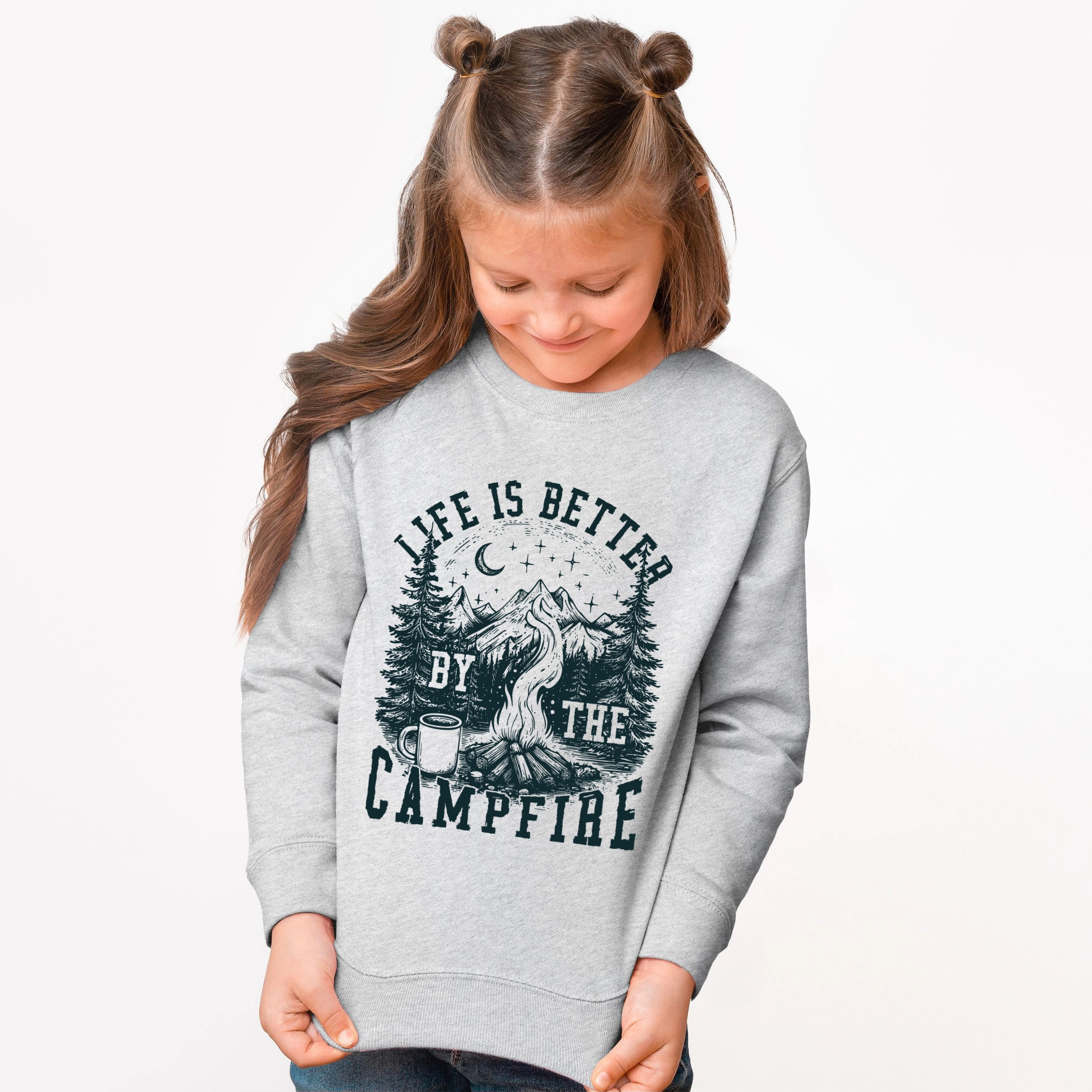 the Juniper Shop - Youth Graphic Sweatshirt Life is Better by Campfire Forest