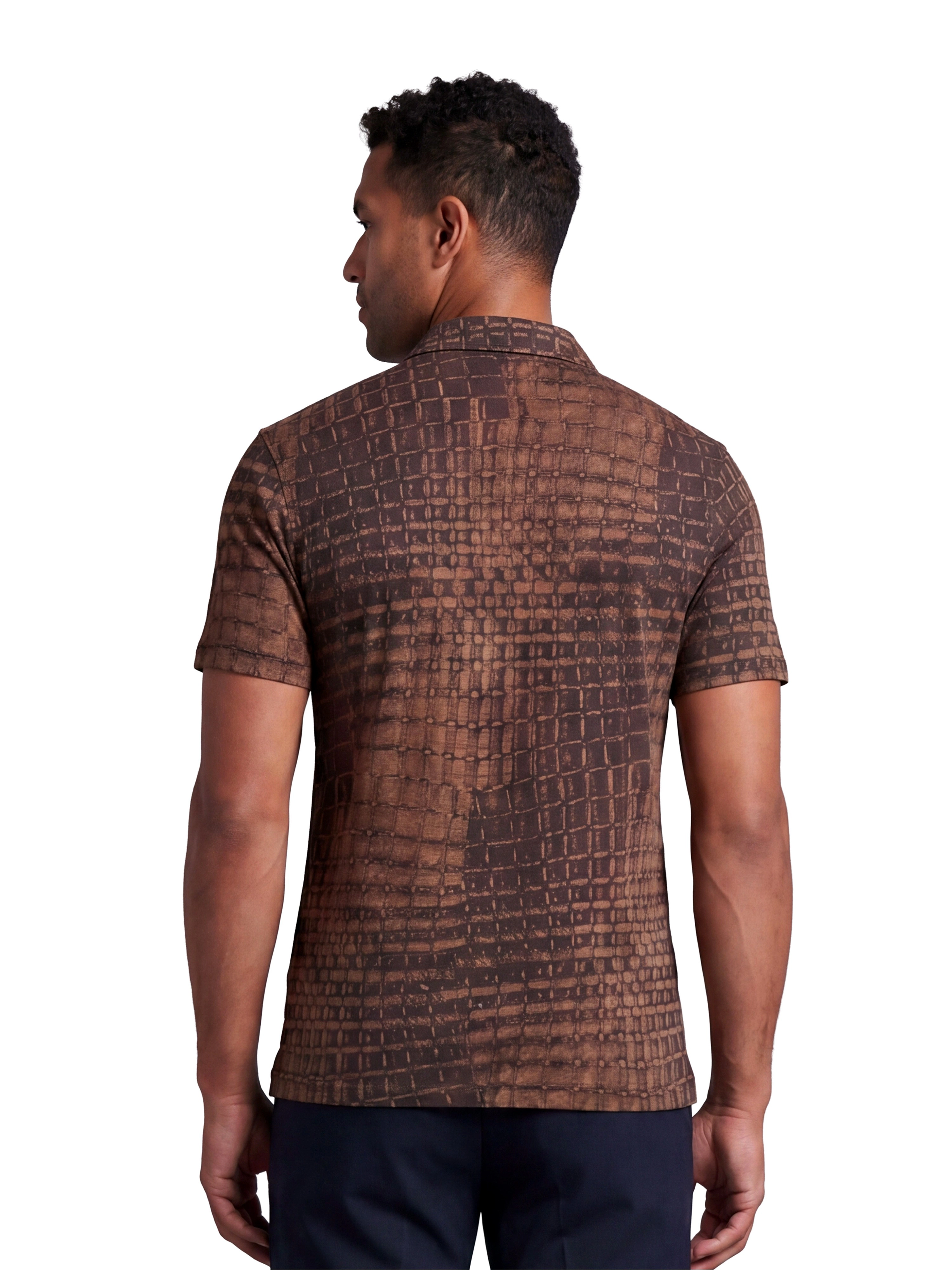 24sevenMen Wrinkle Resistant 3 Button Machine Washable Alligator Print Polo Shirt