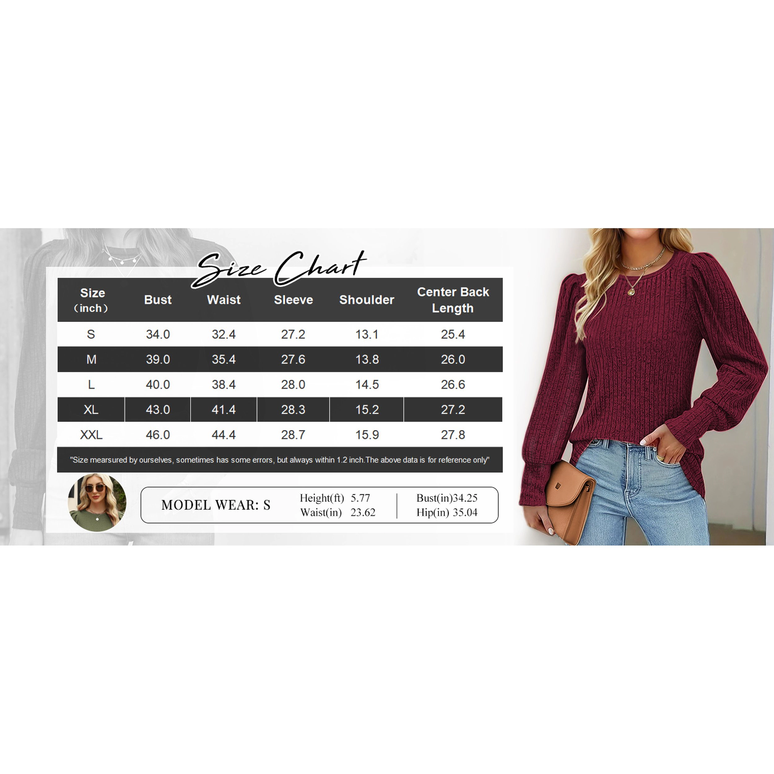 Zeagoo Women Puff Sleeve Round Neck Sweater