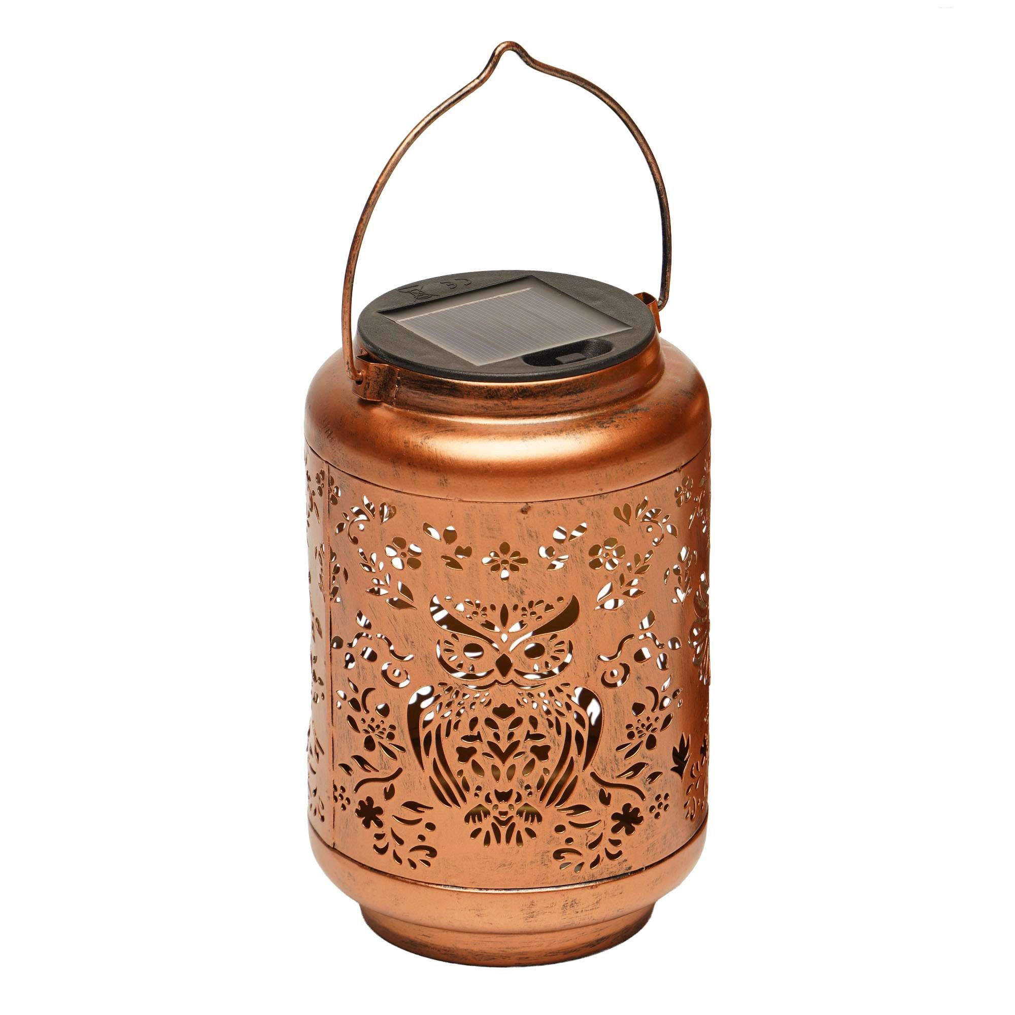 G128 Solar Owl Outdoor Lantern - Copper Metal Waterproof Hanging LED Light for Garden Patio Porch Lawn