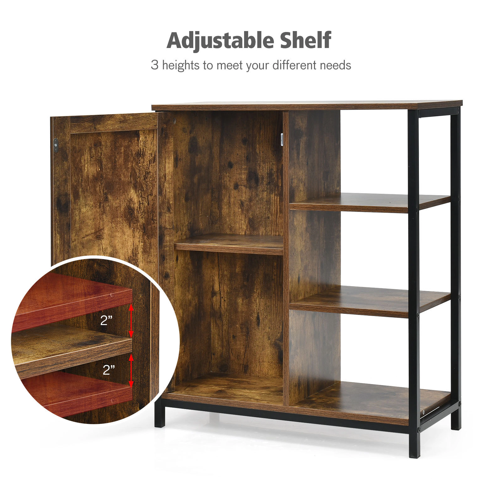 Slickblue Freestanding Storage Cabinet with Open Shelves and Adjustable Interior Shelf