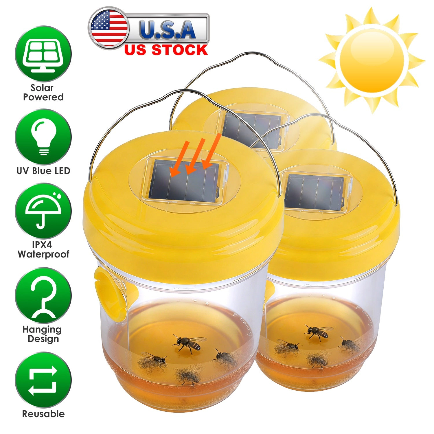 GBruno 3-Pc Solar Wasp Traps With UV Light