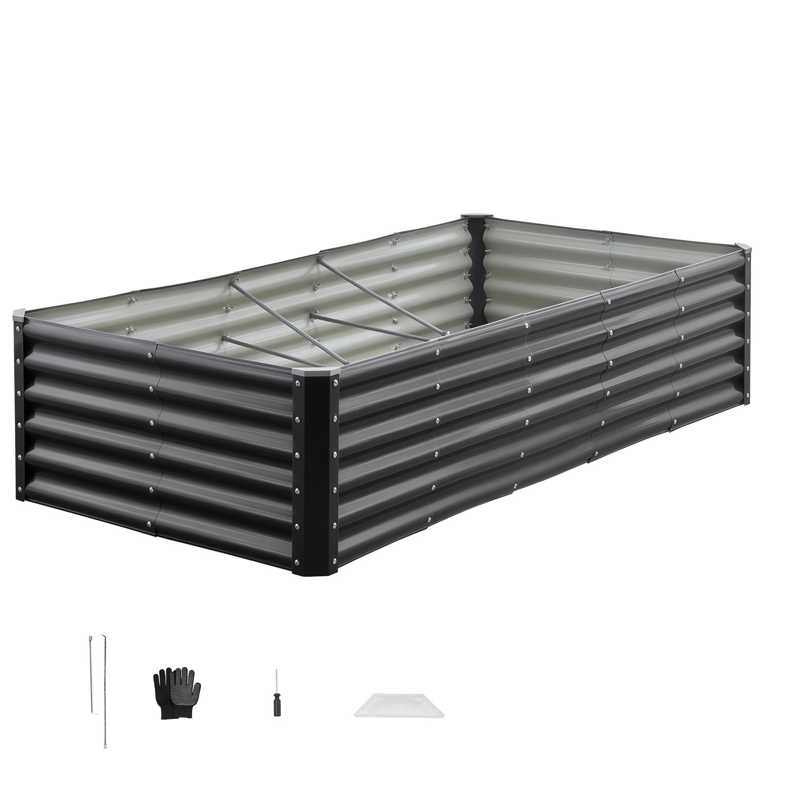 HONGGE Galvanized Metal Raised Garden Bed, 6 x 3 x 1.4 ft Open-Bottom Outdoor Planter Box, Dark Gray