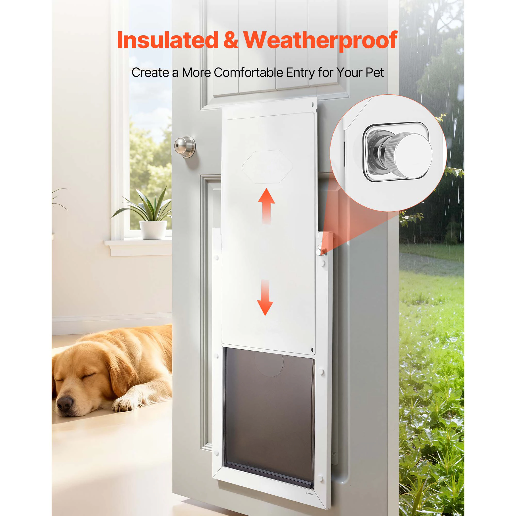 HONGGE Pet Door for Doors, X-Large Double Magnetic Flap, Weatherproof Metal Frame for In-and-Out Access, White