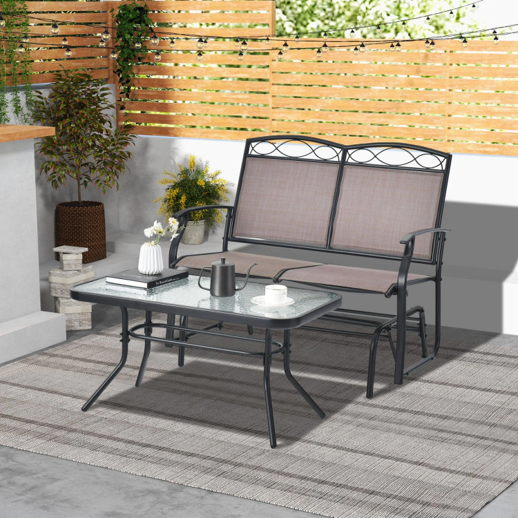 Hivvago Outdoor Gliding Loveseat Chair With Tempered Glass Coffee Table