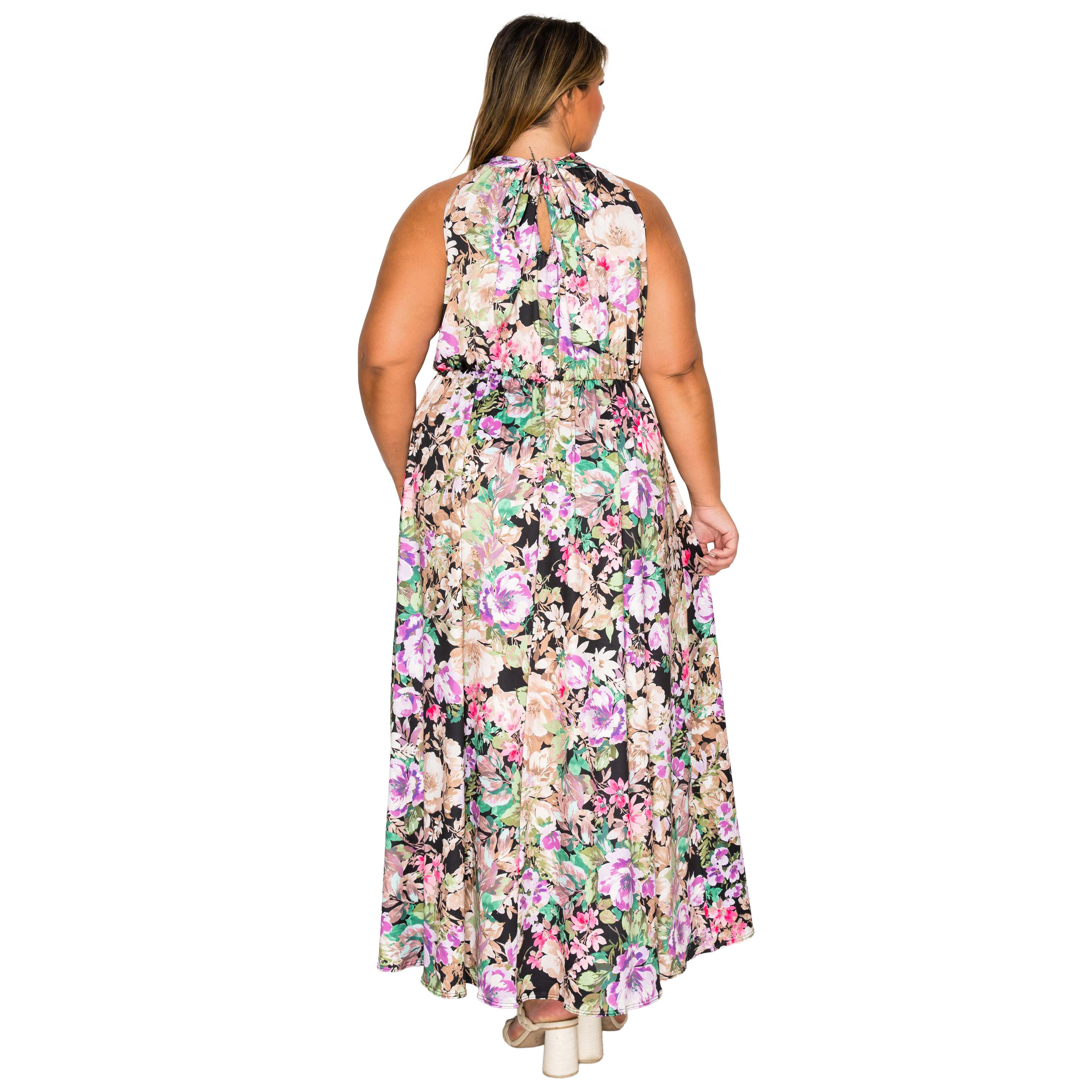 L I V D Women's Plus Bryony Floral Halter Neck Dress