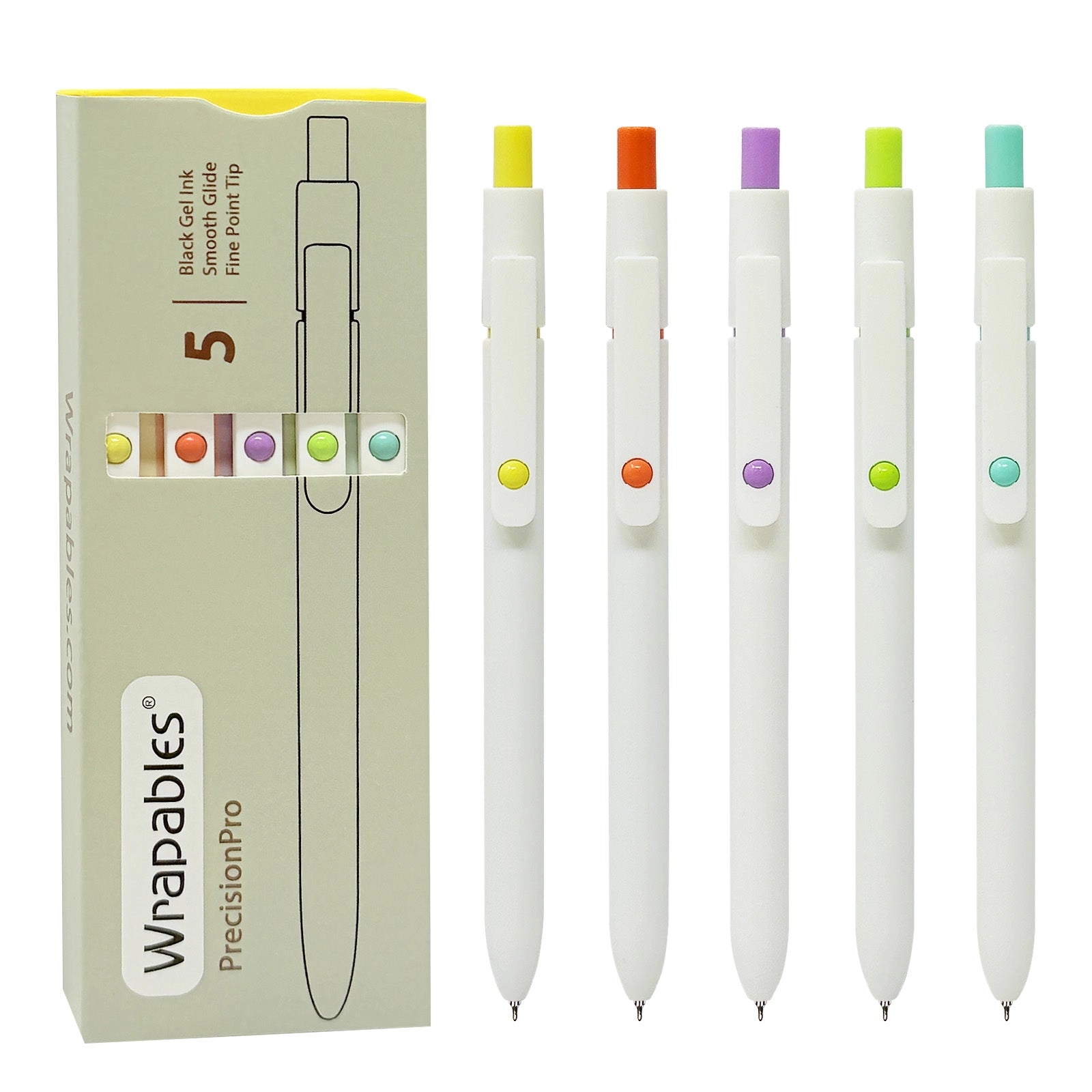 Wrapables Smooth Retractable Black Ink Gel Pens, 0.5mm Fine Point for Home and Office, Pastel, Set of 5