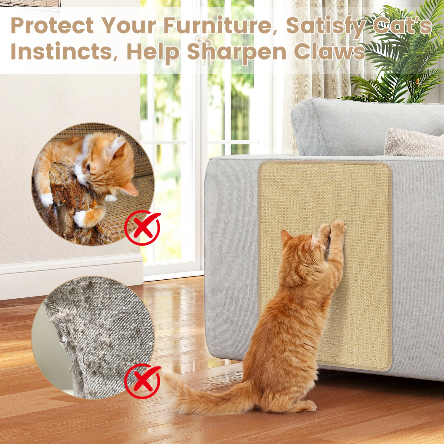 SUGIFT 24 x 16 Inch Cat Scratcher Mat Set Natural Sisal 6 Piece Pack