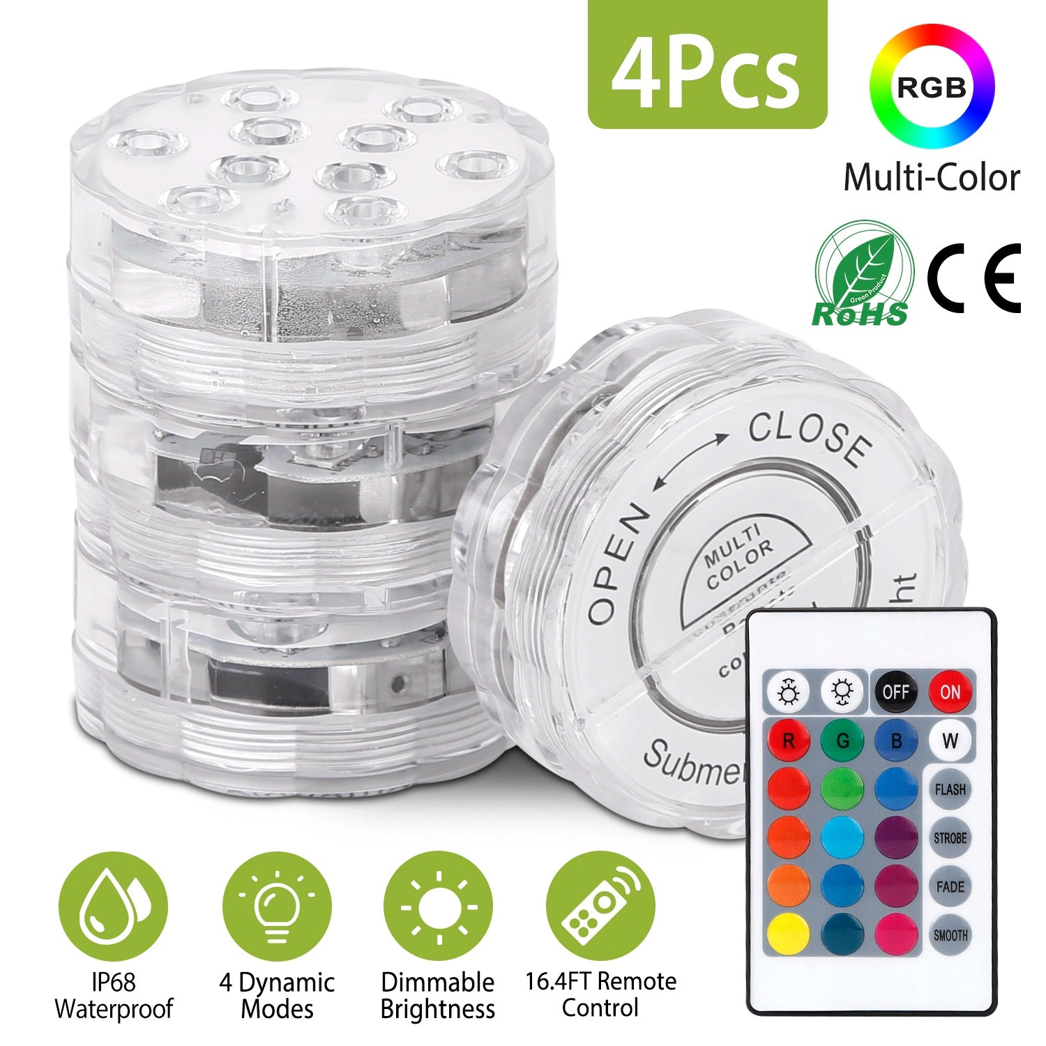 GBruno 4 Pcs Submersible RGB LED Lights