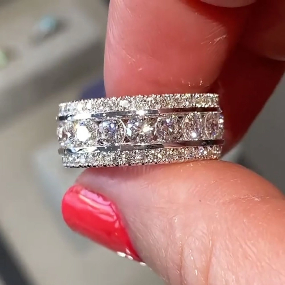 White Gold Plated Cubic Zirconia Exquisite Luxurious Wide Statement Ring