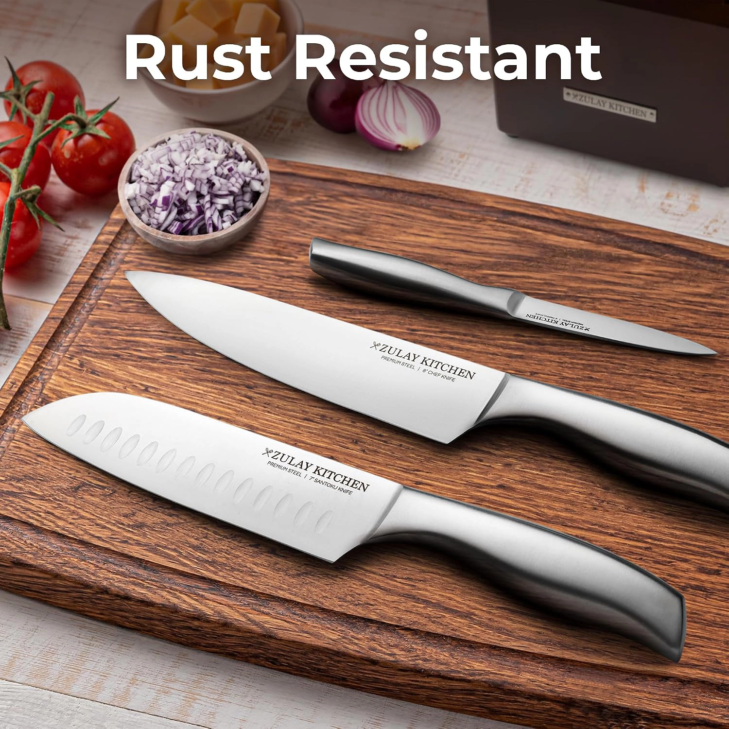 Zulay Kitchen Piece Stainless Steel Knife Set with Block and Sharpener