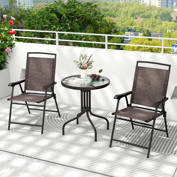 Hivvago 3 Pieces Patio Round Table And Folding Chairs Set With Rippled Tempered Glass Tabletop