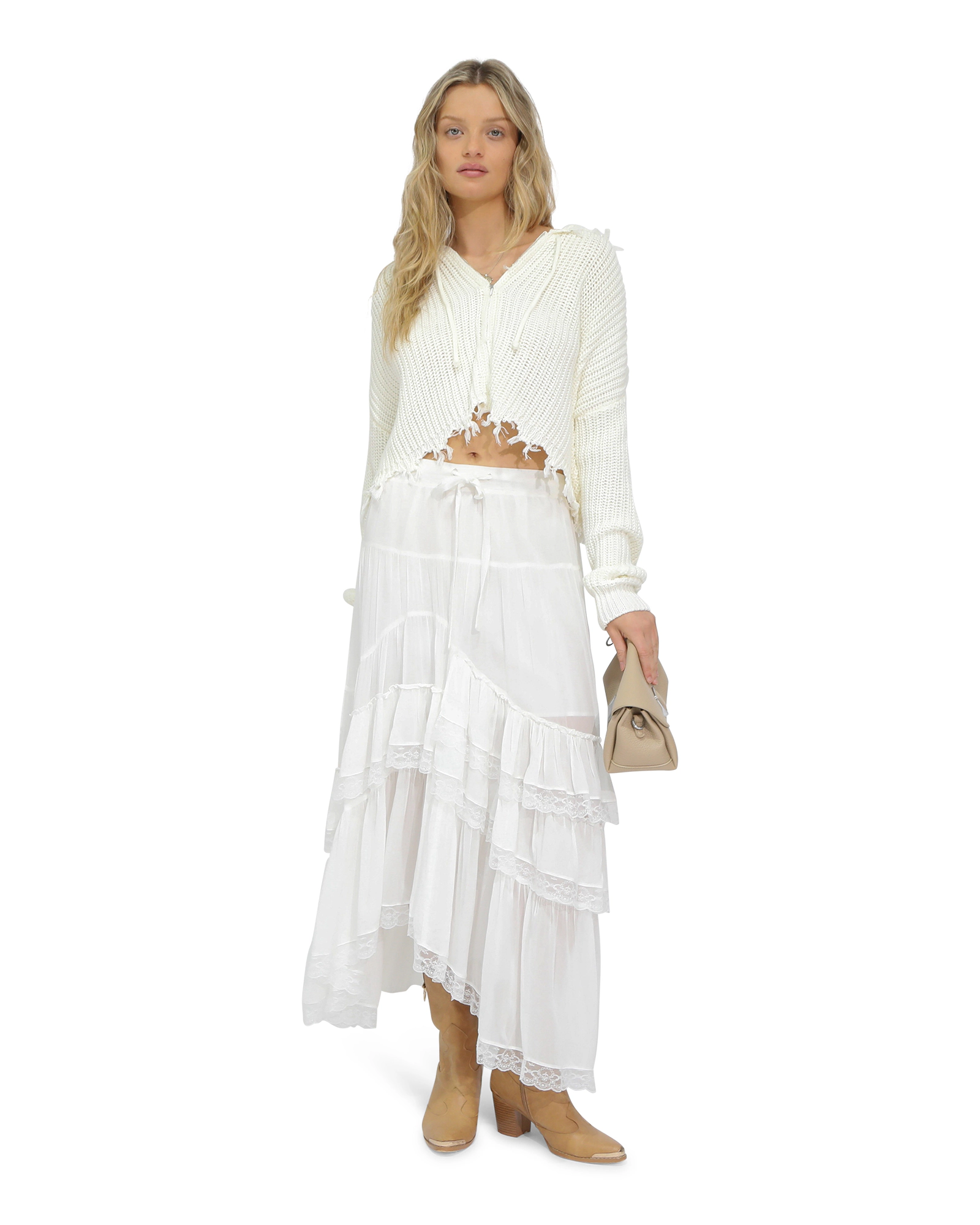 Belle & Bloom Womens Another Love Fringe Zip Knit