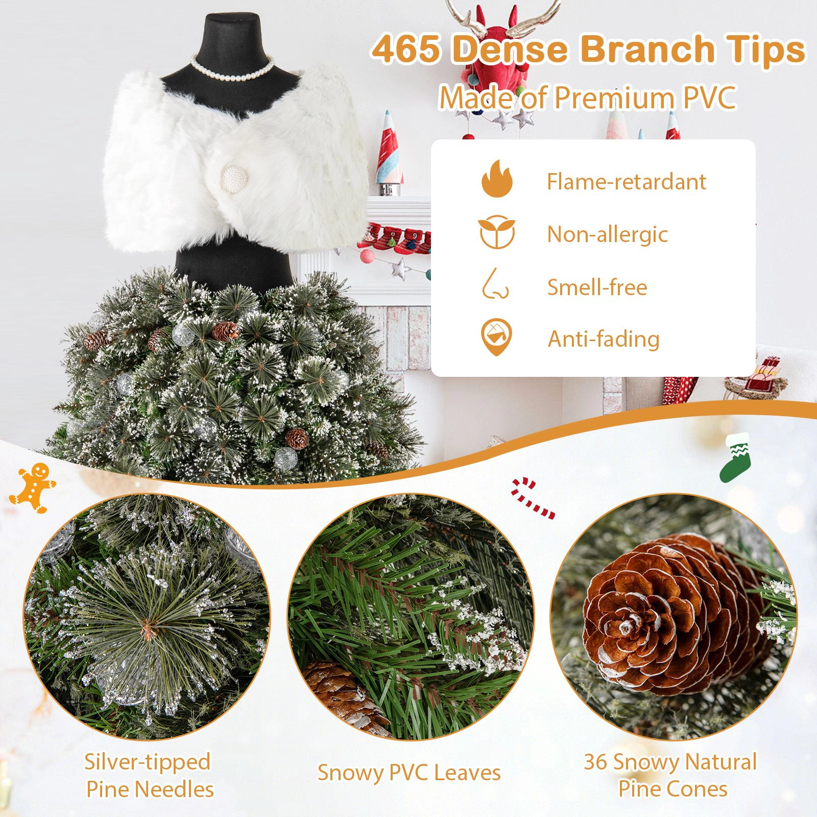 SlickBlue Green and White Artificial Christmas Tree with Metal Stand
