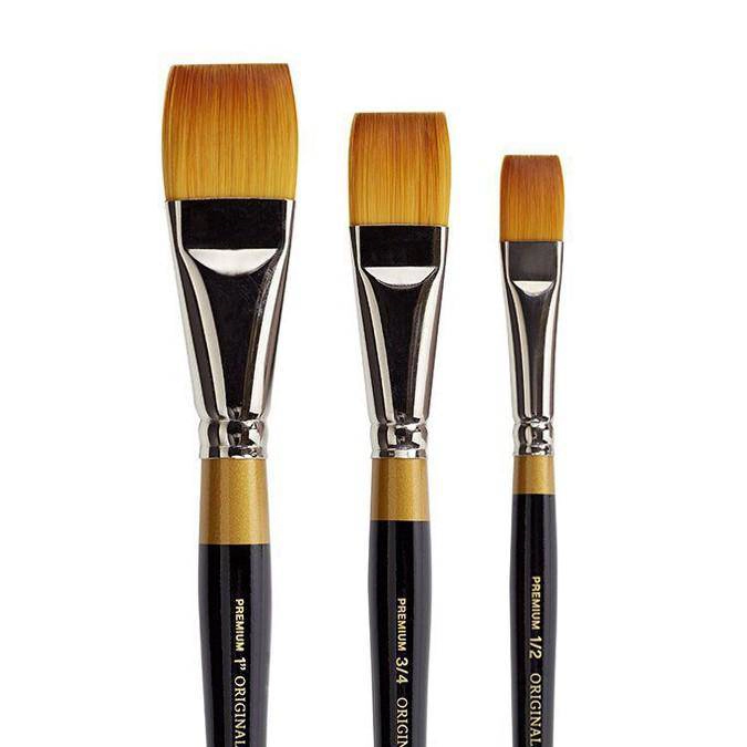 KINGART Original Gold 9550 Square Wash Golden Taklon Brush Set - 3 pc