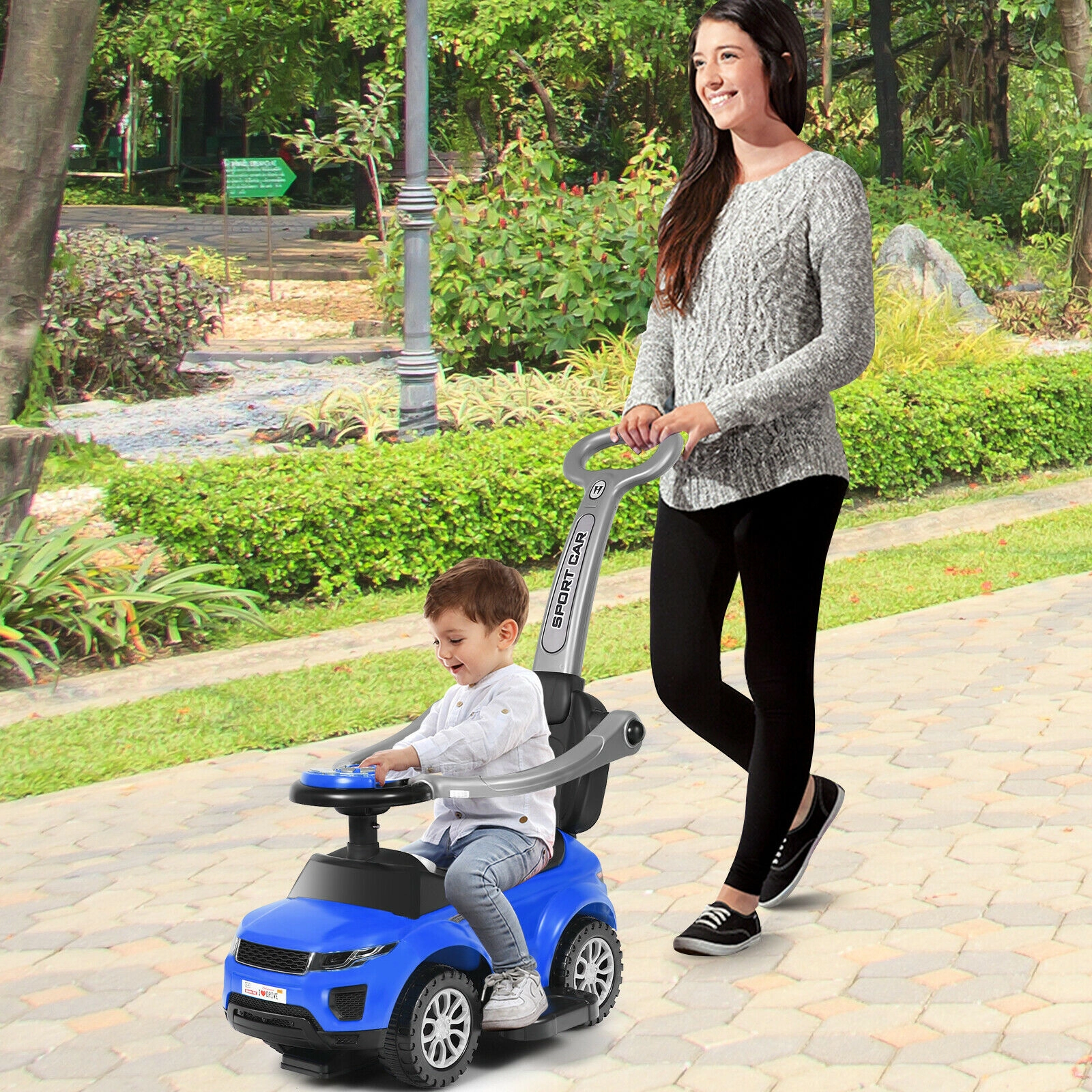SUGIFT 3-in-1 Ride-On Push Car Toddler Stroller Sliding Car 55-lb Capacity Ages 12-36 Months Black