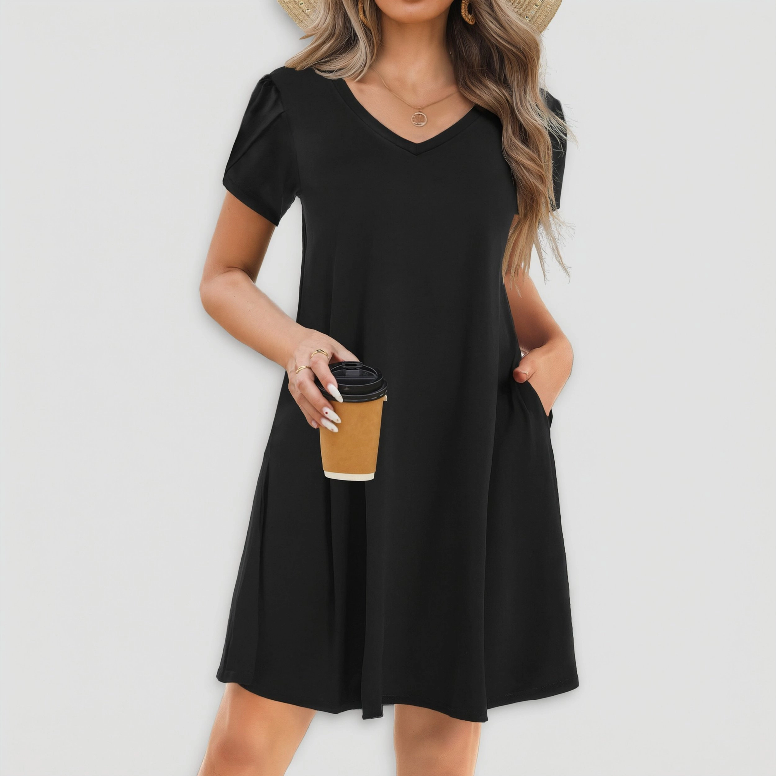 Zeagoo Women's V Neck Short Sleeve Knee Length Dress