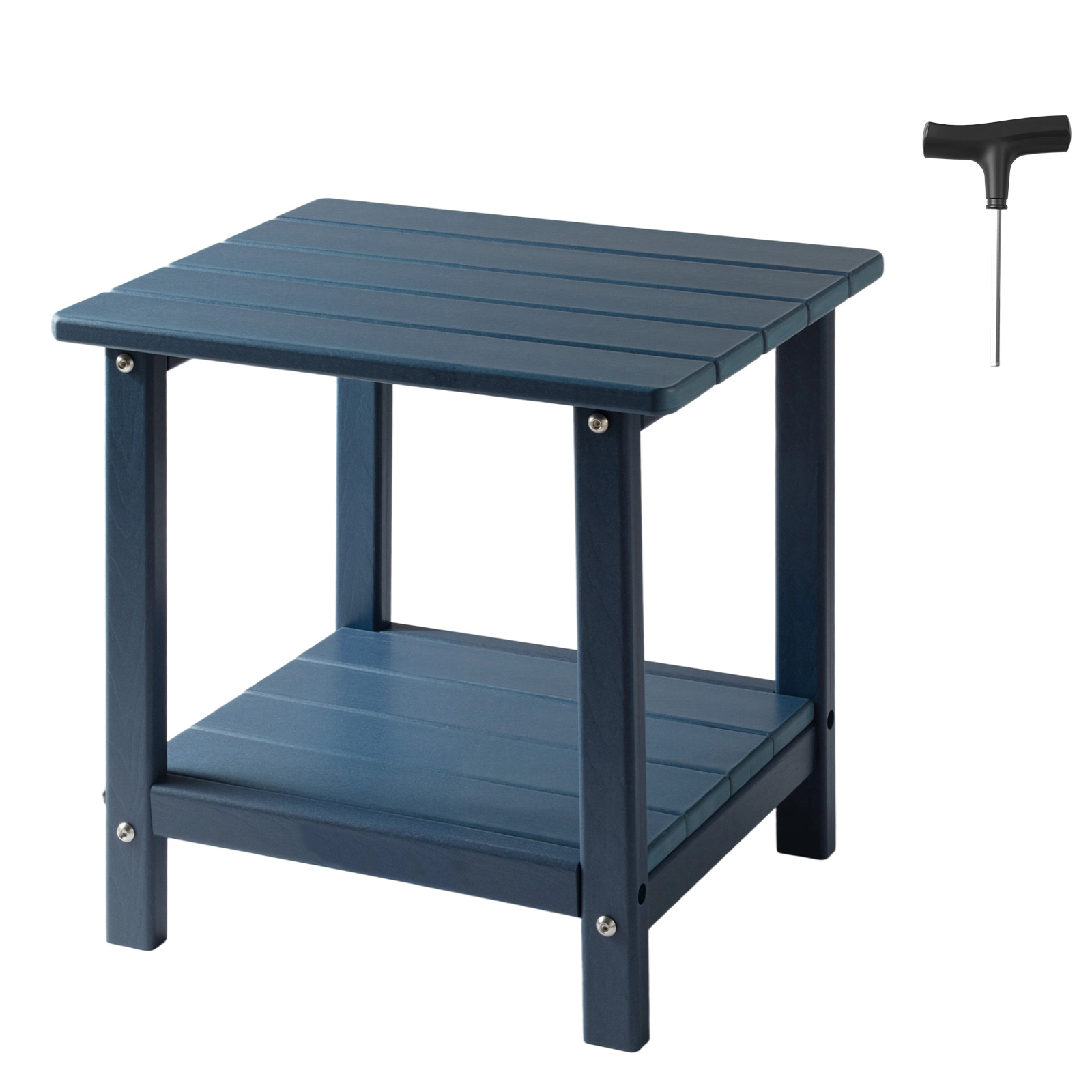 HONGGE HDPE Outdoor Side Table, 17.7 x 15 x 17.3 In, Weather-Resistant Blue End Table for Patio, Pool, Backyard