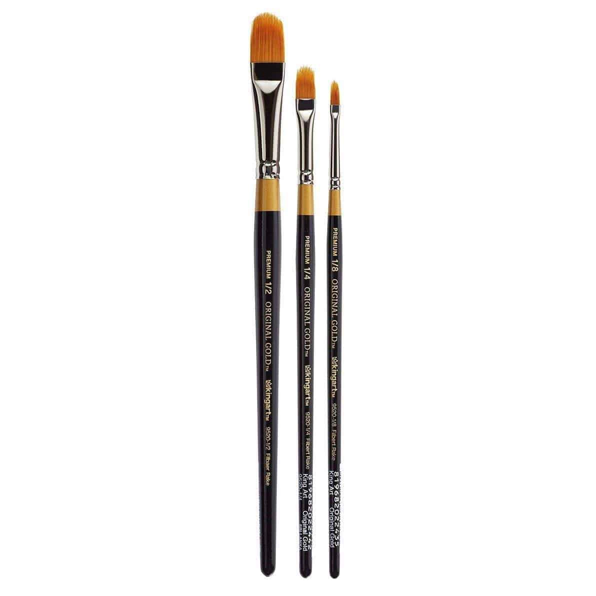 KINGART Original Gold 9520 Filbert Rake Brush Set - 3 pc Golden Taklon
