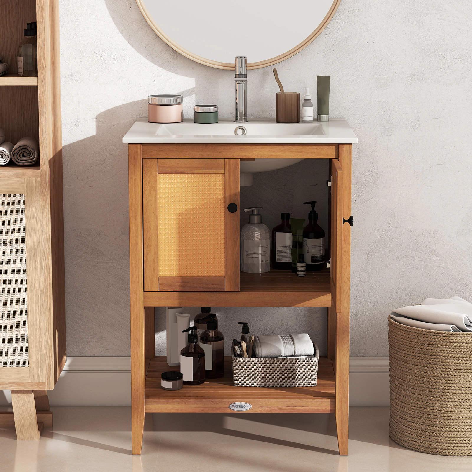 Slickblue Bathroom Vanity with Ceramic Sink, Open Shelf and 2 Door Storage Cabinet
