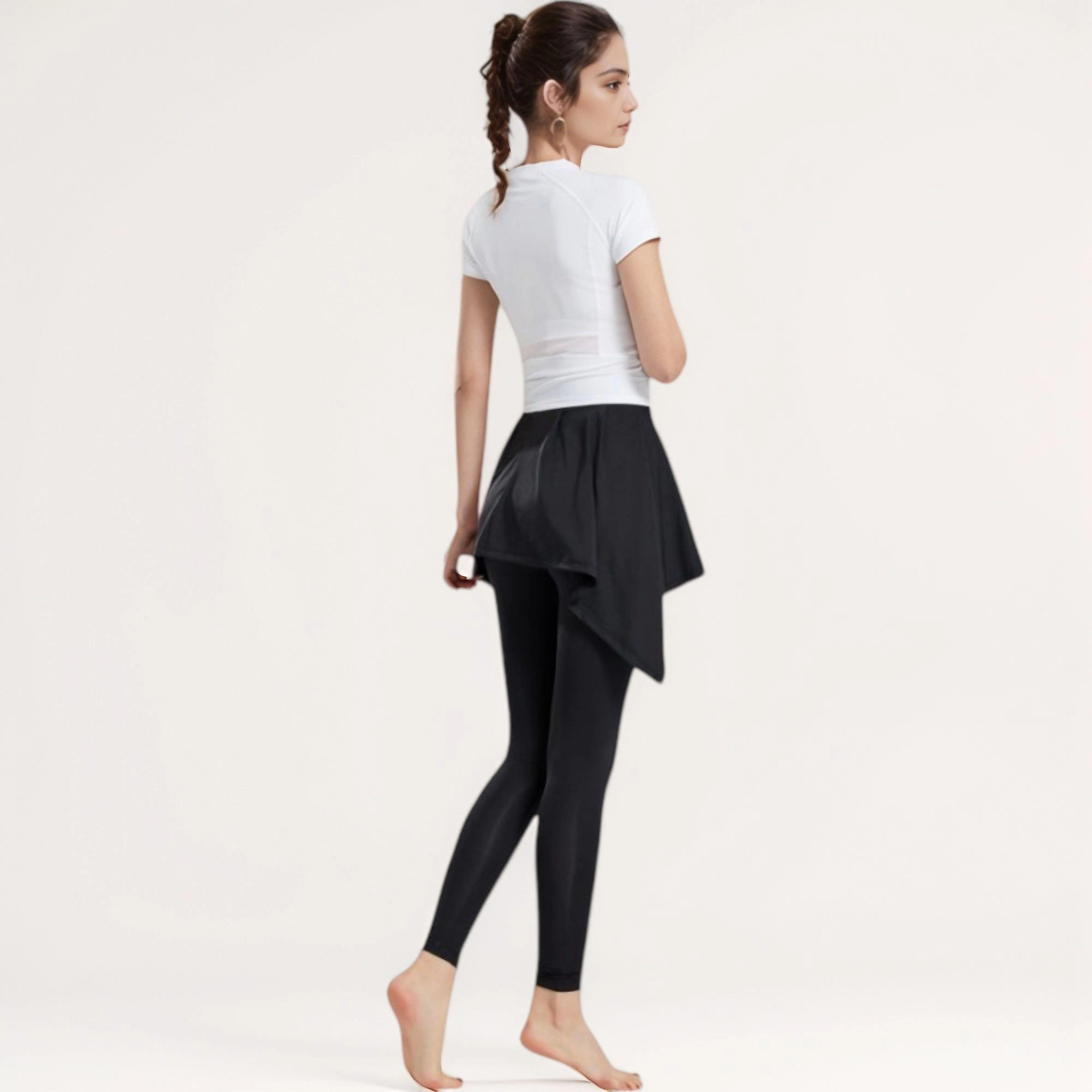 Anna-Kaci Active Women's Full-Length Leggings with Attached Tie-Front Skirt Overlay for and Casual Looks