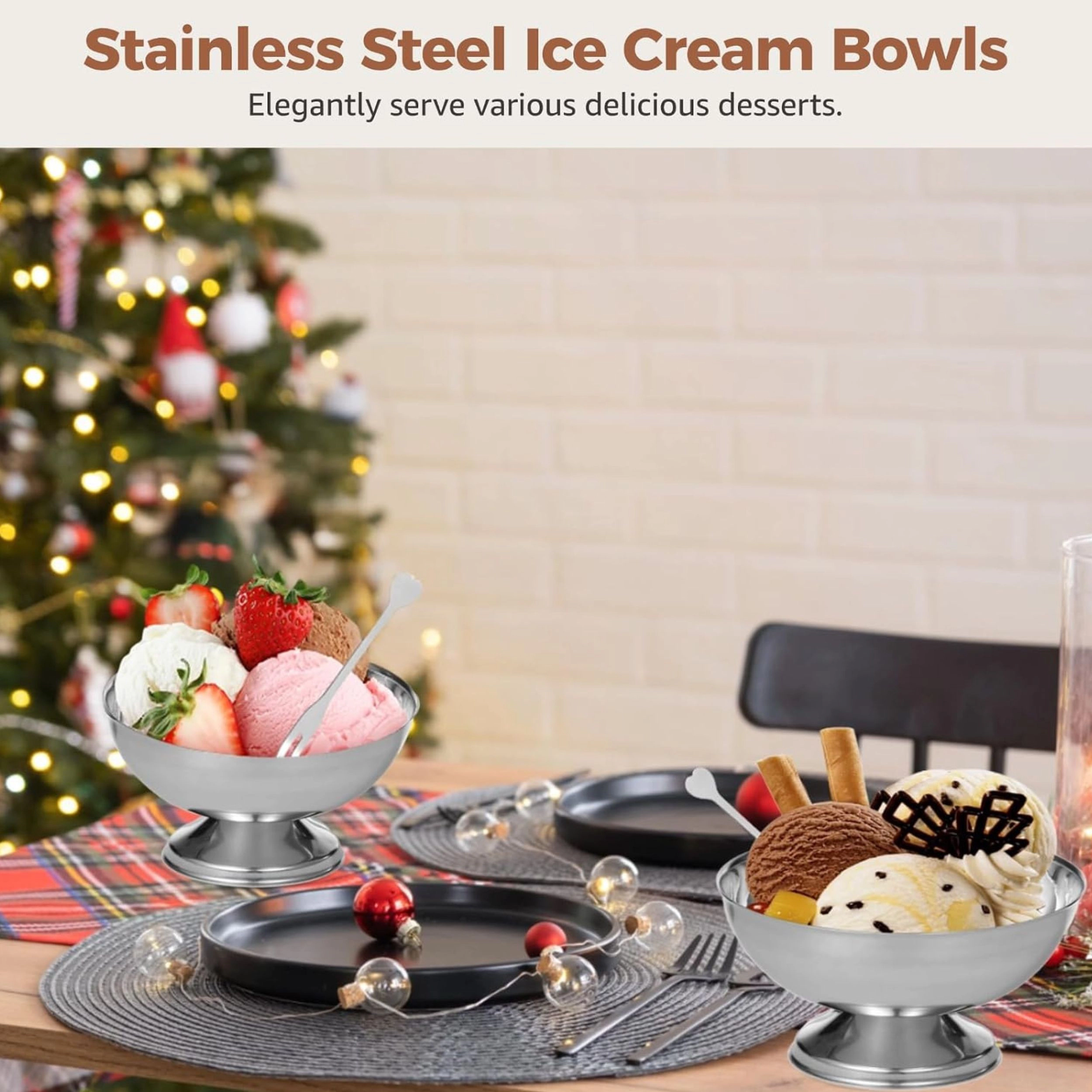 Stock Preferred Silver Stainless Steel Ice Cream Dessert Bowl with Forks
