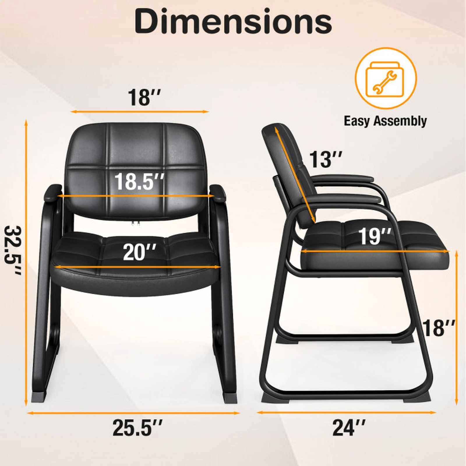 SUGIFT Set of 4 Curved Back PU Leather Waiting Room Guest Chairs 23-in x 22.5-in x 32.5-in 330-lb Capacity Black