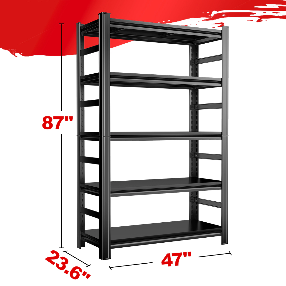Flynama Industrial 5 Tier Black Metal Shelving 87 in Height Heavy Duty Adjustable Rack for Garage and Supermarket