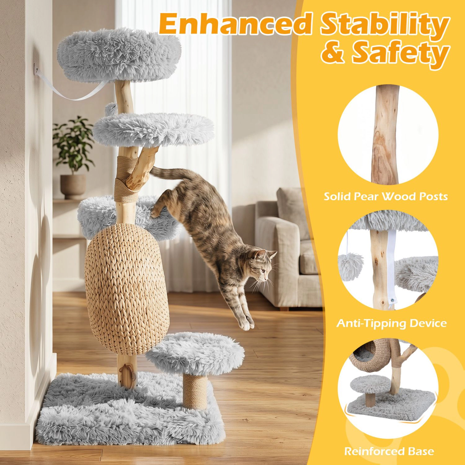 SlickBlue Multi-Level Cat Tree with Woven Condo, Beds and Perches