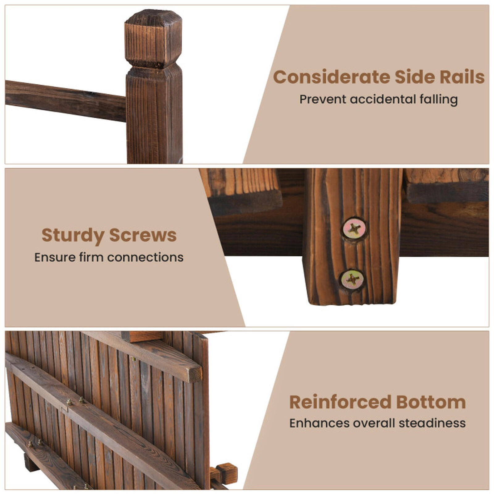 SUGIFT 5-Foot Fir Wood Garden Bridge with Safety Rails 400-lb Capacity 59-in Long Natural Wood/Stained Wood 1-Pc